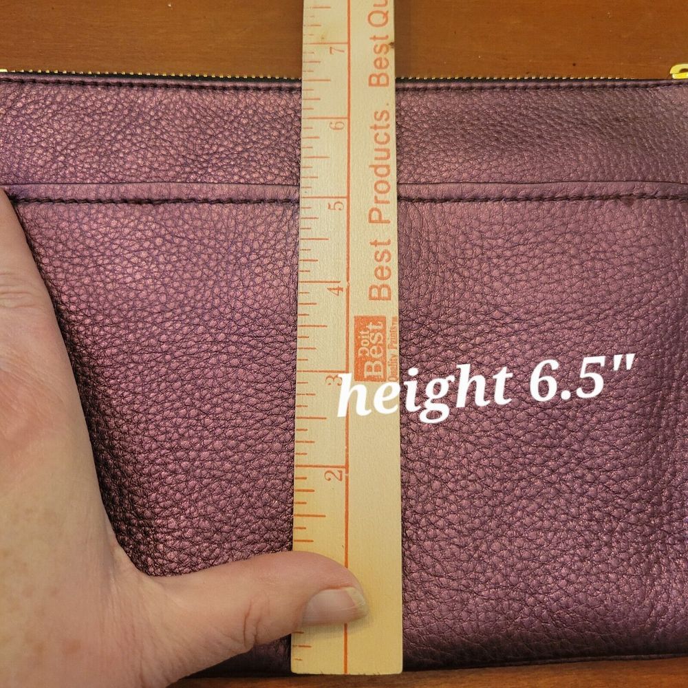 Aimee Kestenberg Genuine Leather Zip Clutch Purse Burgundy Metallic Gold Accents - Picture 9 of 15